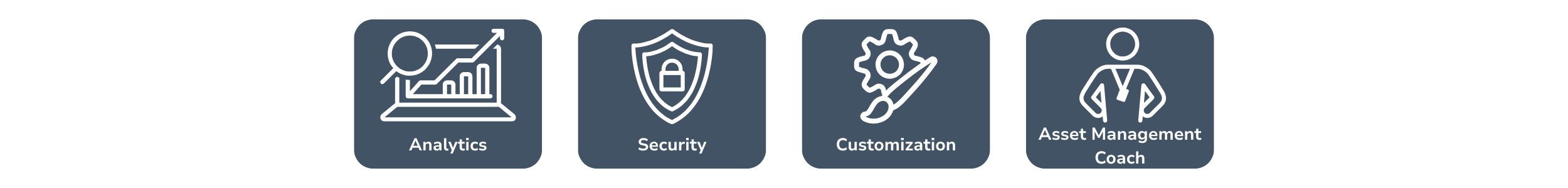 Analytics, Security, Customization, and asset management coaching